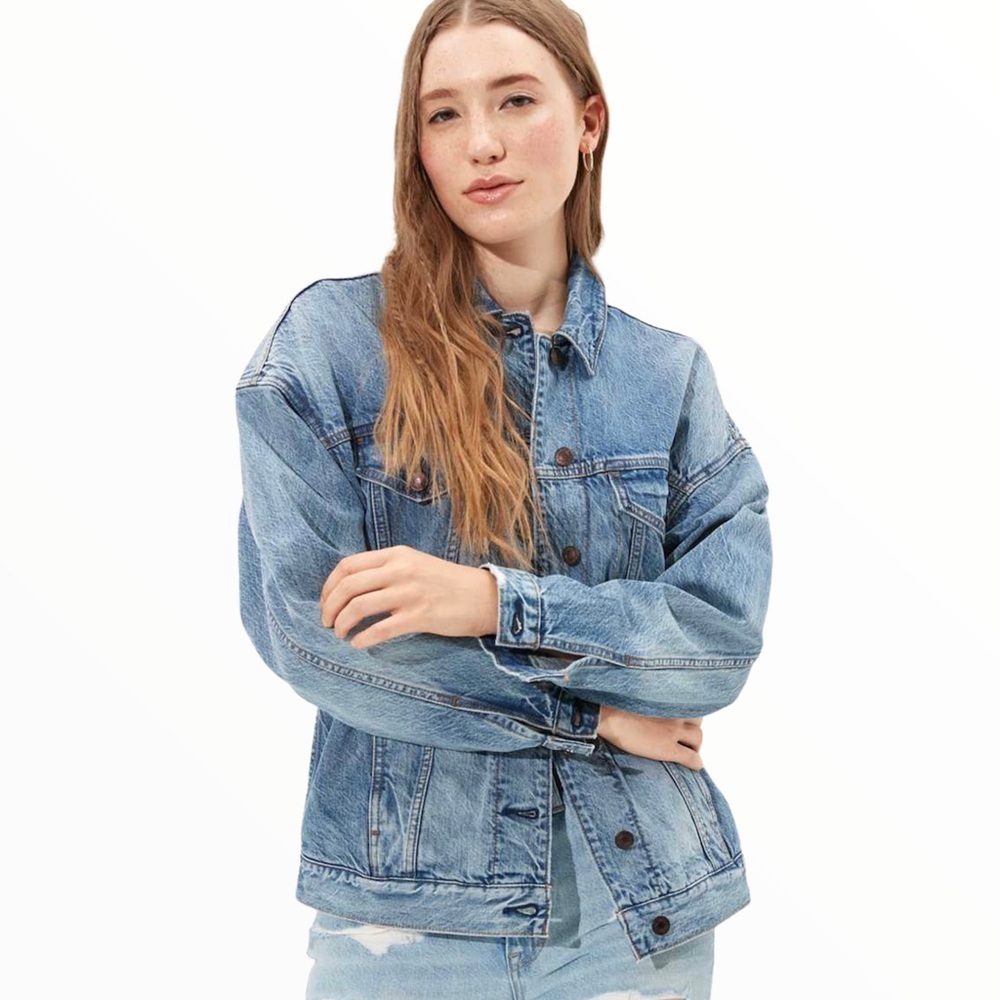 AMERICAN EAGLE Light Wash Cotton Denim Jean Jacket Y2K Boho Size S